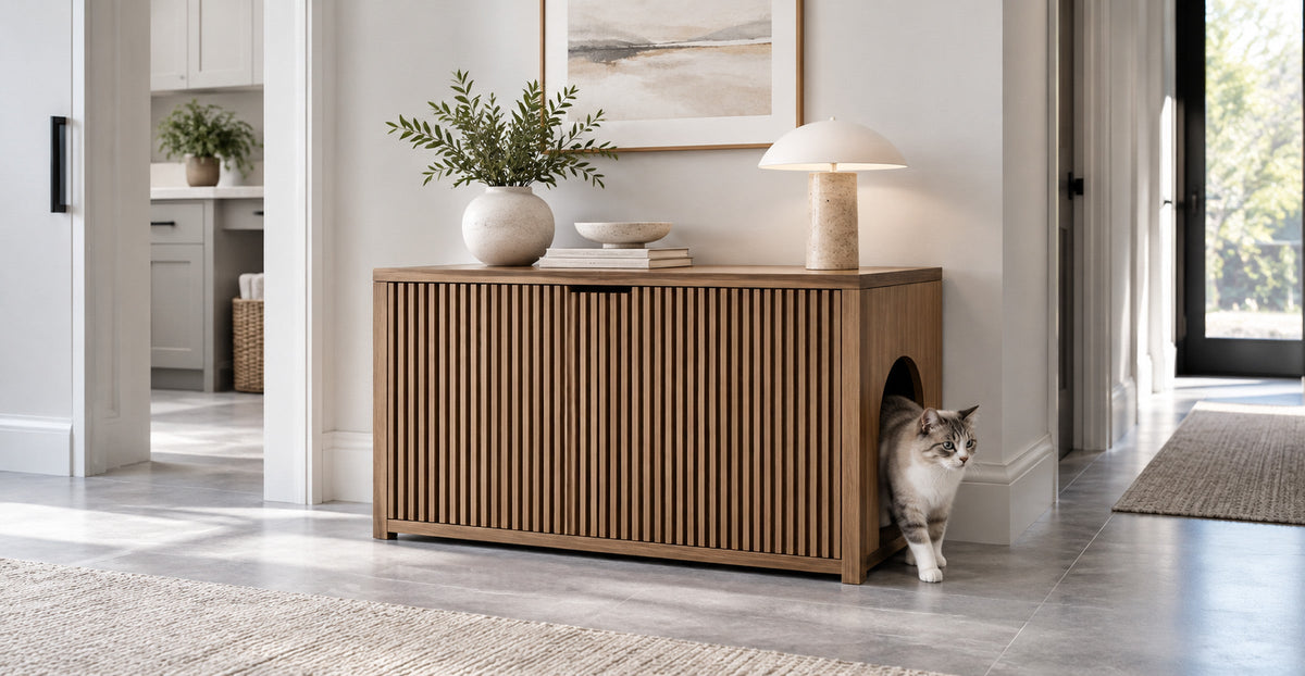 Wooden cat furniture cabinet with discreet side entry — Ivaaj Cat Furniture