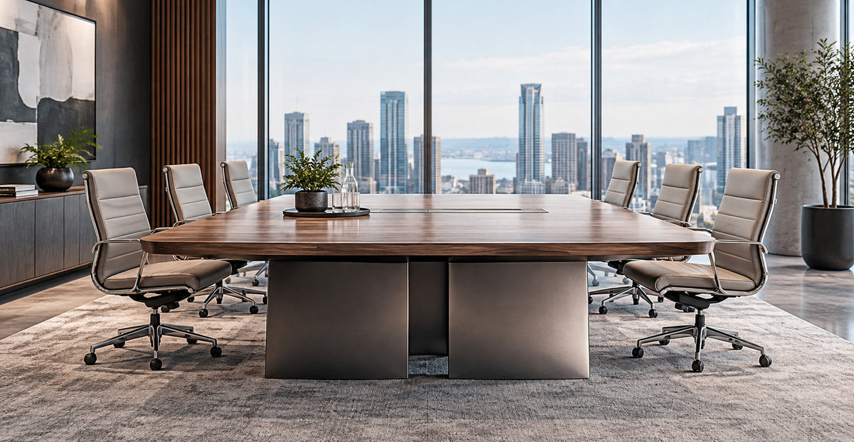 Contemporary conference table in a light filled office meeting room — Ivaaj