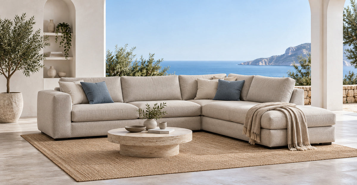 Comfortable corner sofa in a bright contemporary coastal interior — Ivaaj