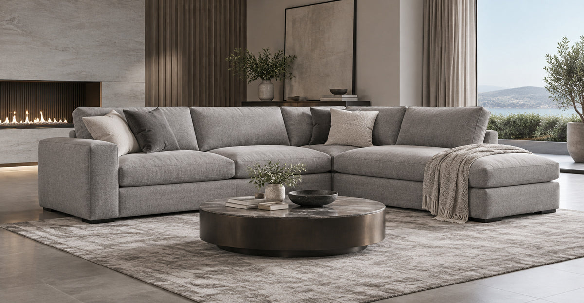 Mirabel grey corner sofa in a cool contemporary interior — Ivaaj
