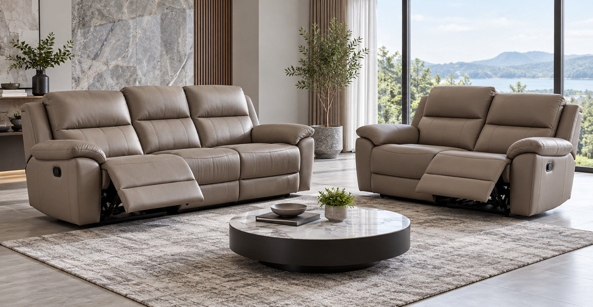 Reclining three-seat and two-seat sofa set with extended footrests — Ivaaj