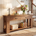 63-Inch Farmhouse Console Table with Solid Fir Wood Frame and 2 Drawers, Long Entryway Sofa Table with Slatted Shelf