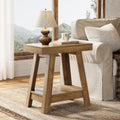 23.6 Inch 2-Tier End Table with Trapezoidal Base, Farmhouse Side Table for Small Spaces
