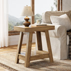 23.6 Inch 2-Tier End Table with Trapezoidal Base, Farmhouse Side Table for Small Spaces