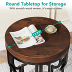Round End Table, Industrial Side Table with Metal Hollow Frame #Colour_Rustic Brown