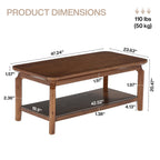 47-Inch Coffee Table with Open Shelf, Rounded-Corner Center Table for Living Room