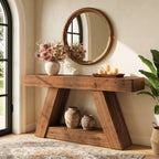 63-Inch Solid Wood Console Table with 2-Tier Storage, Farmhouse Sofa Table for Hallway