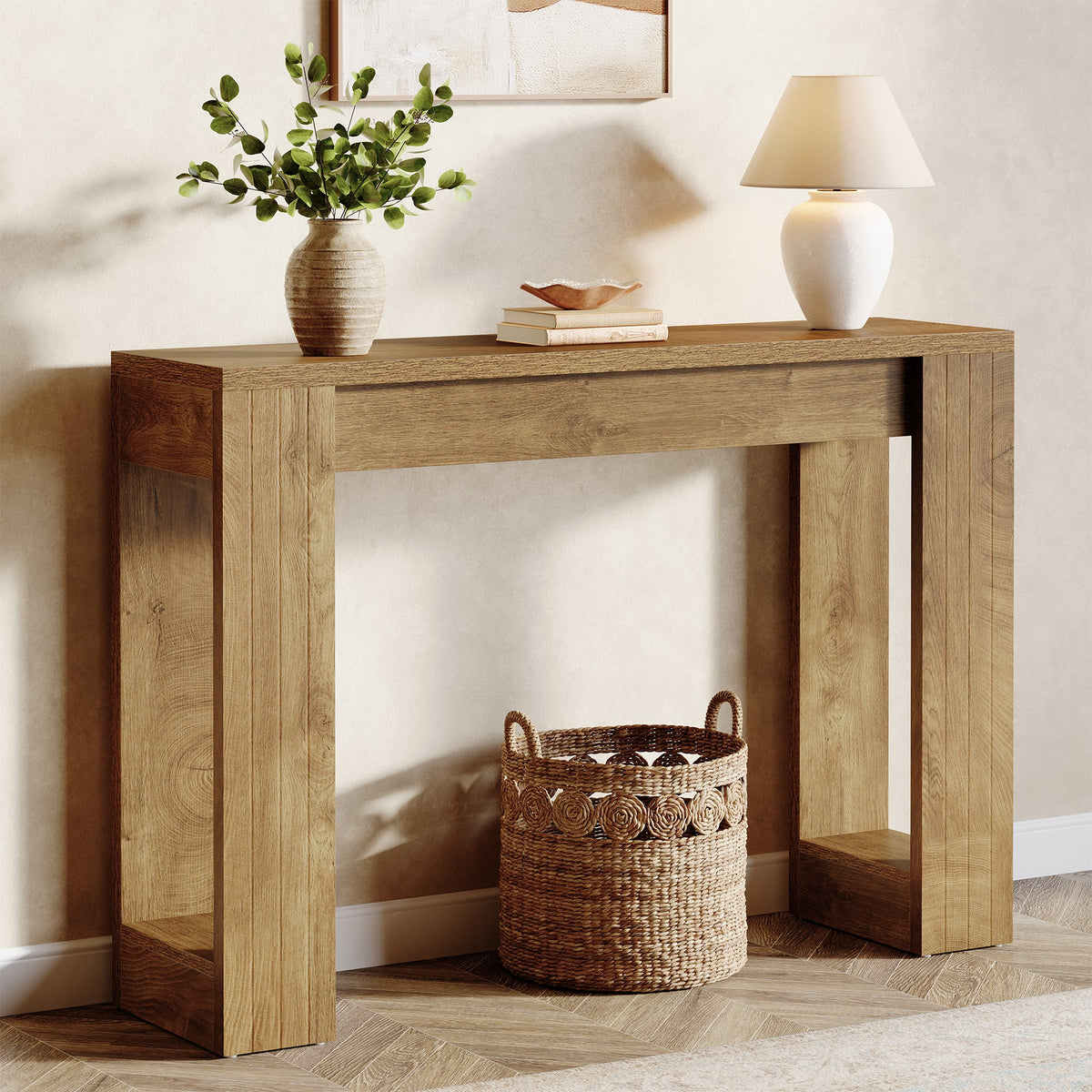 41.3-Inch Wood Console Table for Entryway, Modern Sofa Table with Double Wooden Base