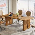 63-Inch Solid Wood Executive Desk with Cutout Bases, Large Office Desk for Home Office