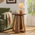 19.69 Inch Solid Wood Round End Table with Geometric Legs, Side Table for Living Room