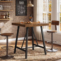 31.5-Inch Square Bar Table with Solid Wood Top and Metal Footrest, Industrial Pub Table for Home Bar Kitchen and Cafe