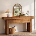 63 Inch Fir Wood Console Table with 2 Hidden Drawers, Narrow Entryway Table for Hallway