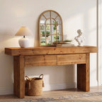 63 Inch Fir Wood Console Table with 2 Hidden Drawers, Narrow Entryway Table for Hallway