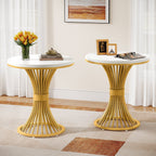 20" Round End Table with Faux Marble Top, White Side Table with Gold Metal Base