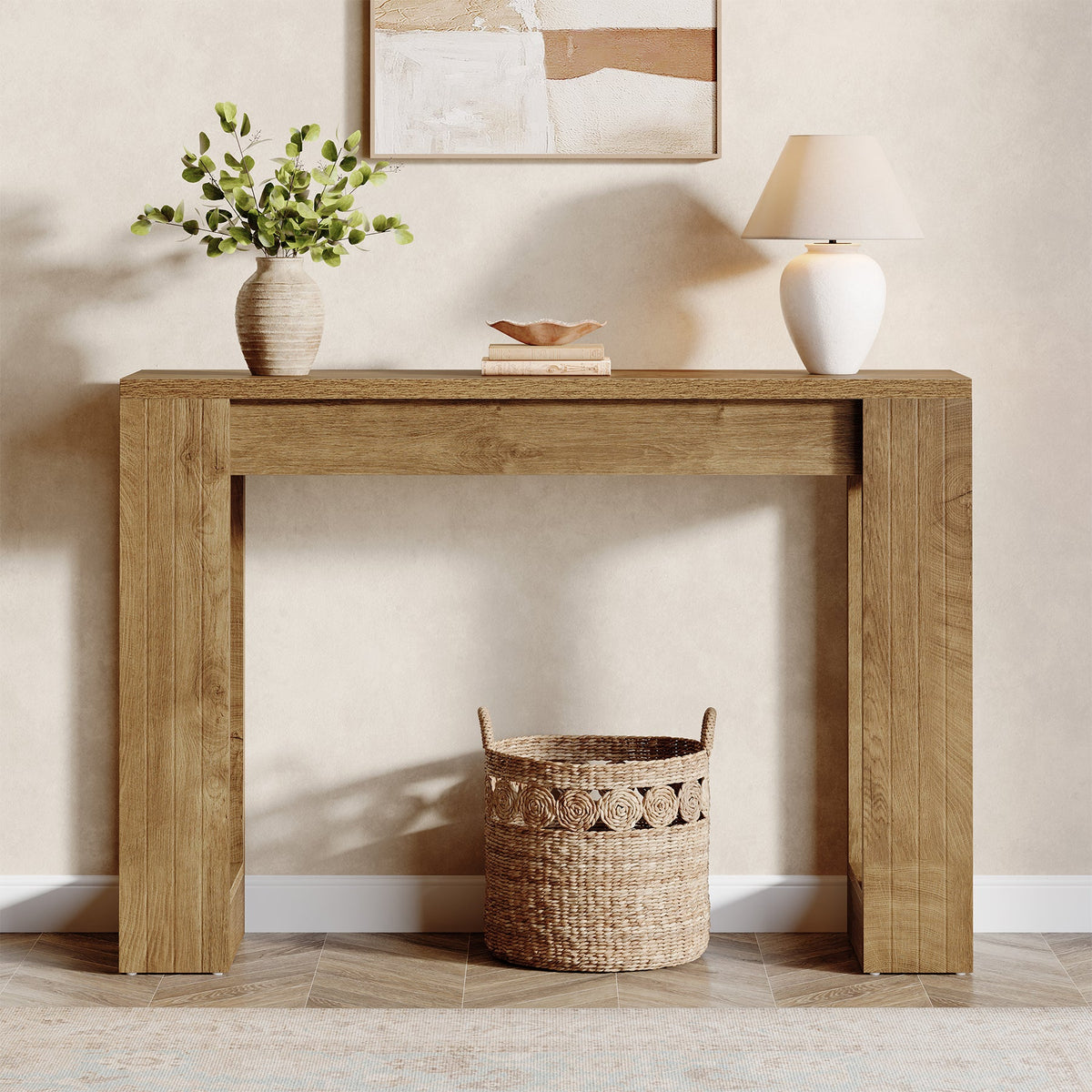 41.3-Inch Wood Console Table for Entryway, Modern Sofa Table with Double Wooden Base