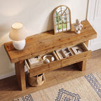63 Inch Fir Wood Console Table with 2 Hidden Drawers, Narrow Entryway Table for Hallway