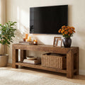 63-Inch Solid Wood TV Stand for TVs up to 75 Inches with 2-Tier Open Storage Shelves