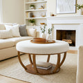 31.5-Inch Round Ottoman Coffee Table, Upholstered Storage Footrest Table