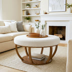31.5-Inch Round Ottoman Coffee Table, Upholstered Storage Footrest Table