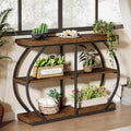 105 cm Industrial Console Table - Rustic Brown 3-Tier Entryway Shelf w/Arched Metal Frame