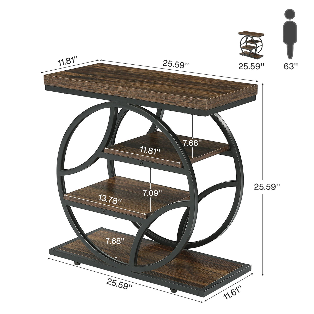 25.59" Side Table, 4-Tier Narrow End Table for Living Room Bedroom