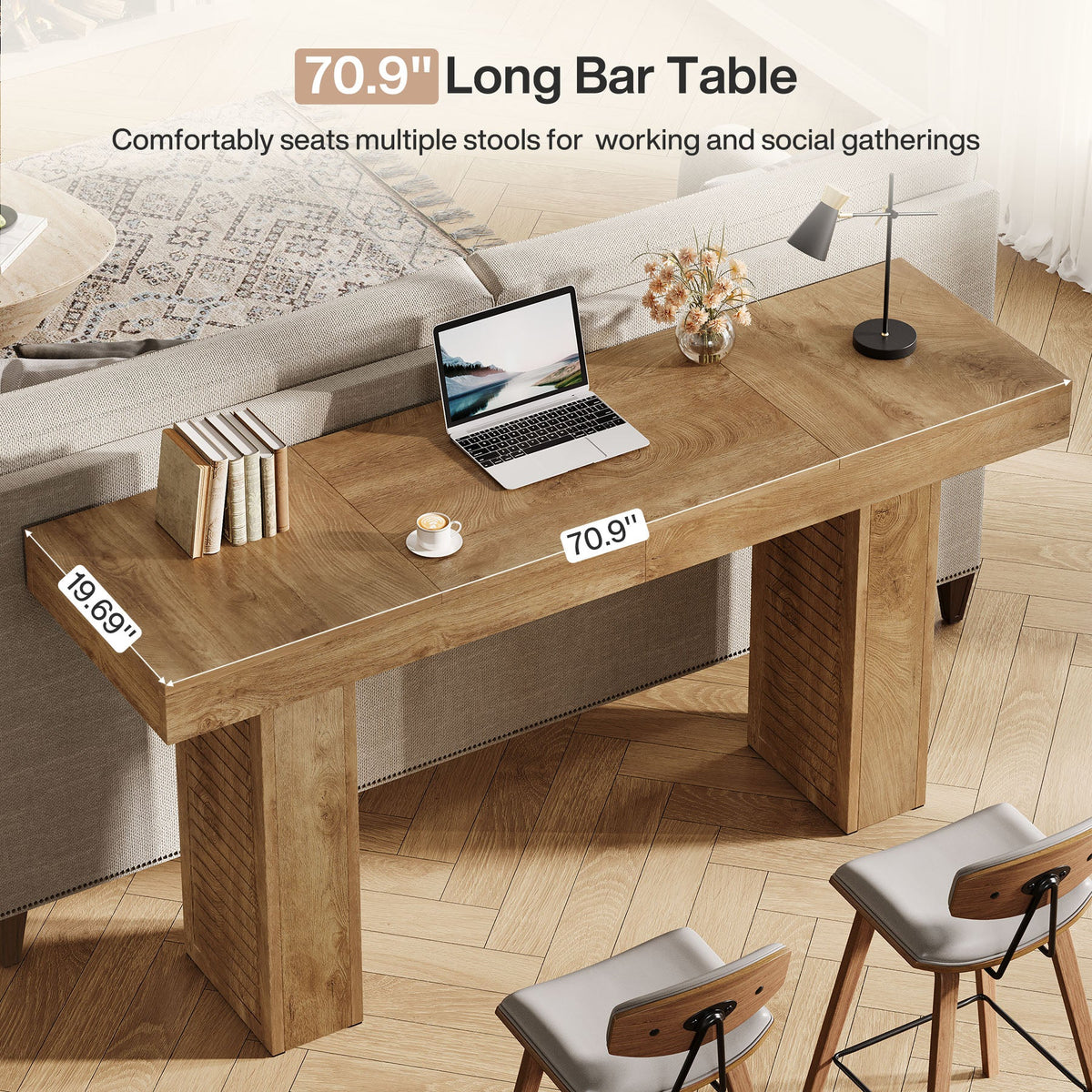 70.9 Inch Extra Long Bar Table for 4-6, Counter Height Pub Table for Kitchen and Home Bar