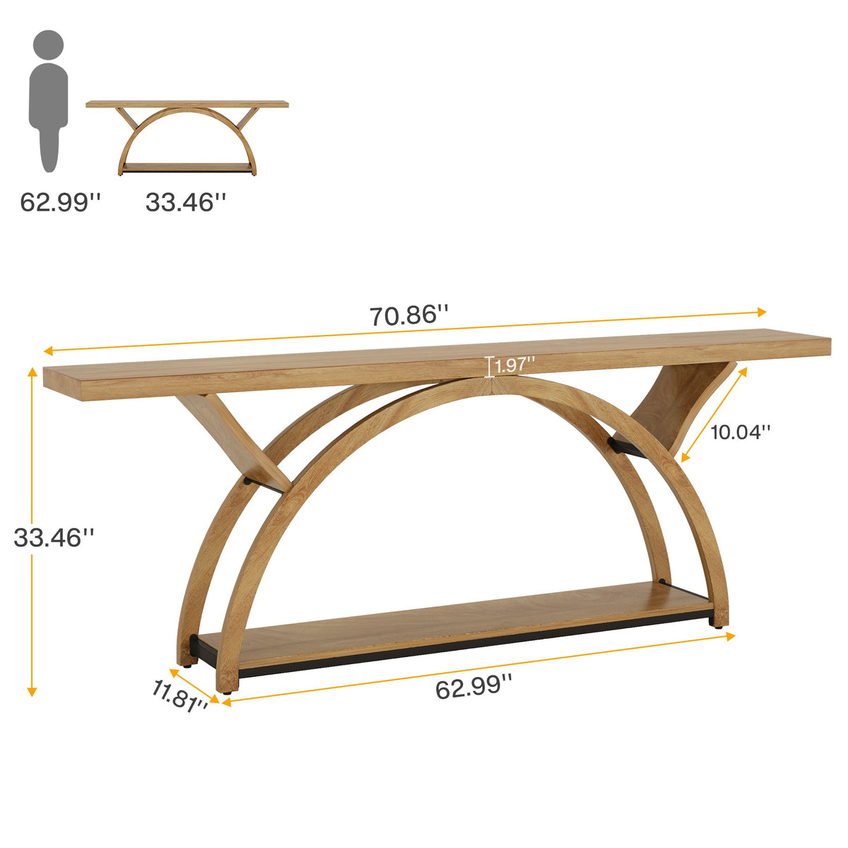 70.87-Inch Rustic Console Table with Storage Shelf, Narrow Sofa Table for Entryway and Hallway