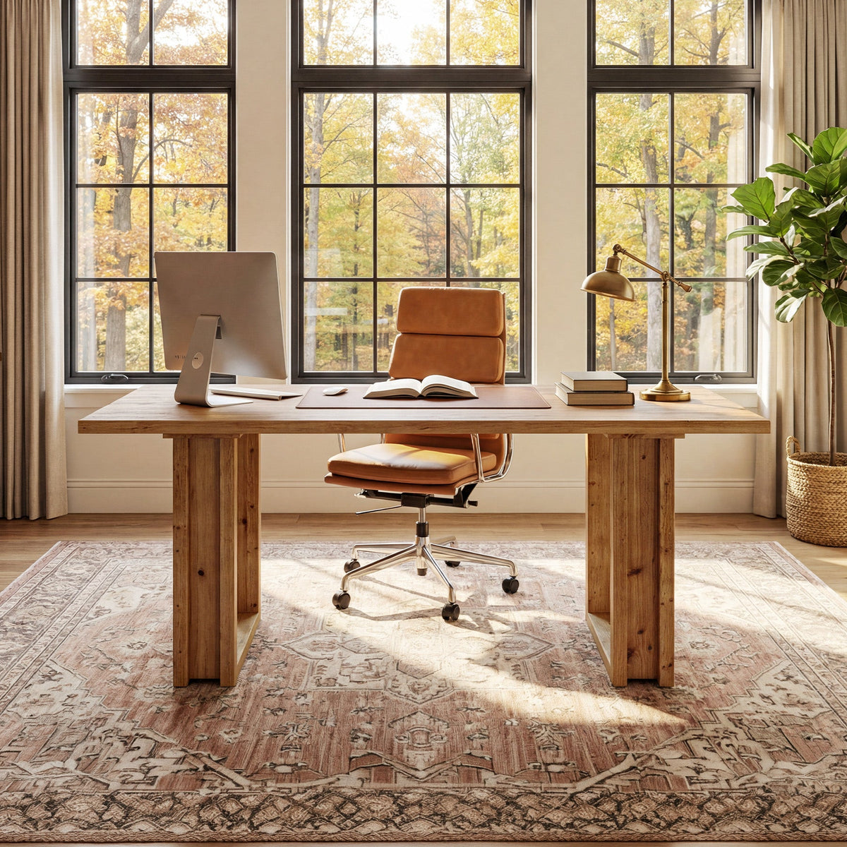 63-Inch Solid Wood Office Desk, Farmhouse Computer Desk for Home Office and Study