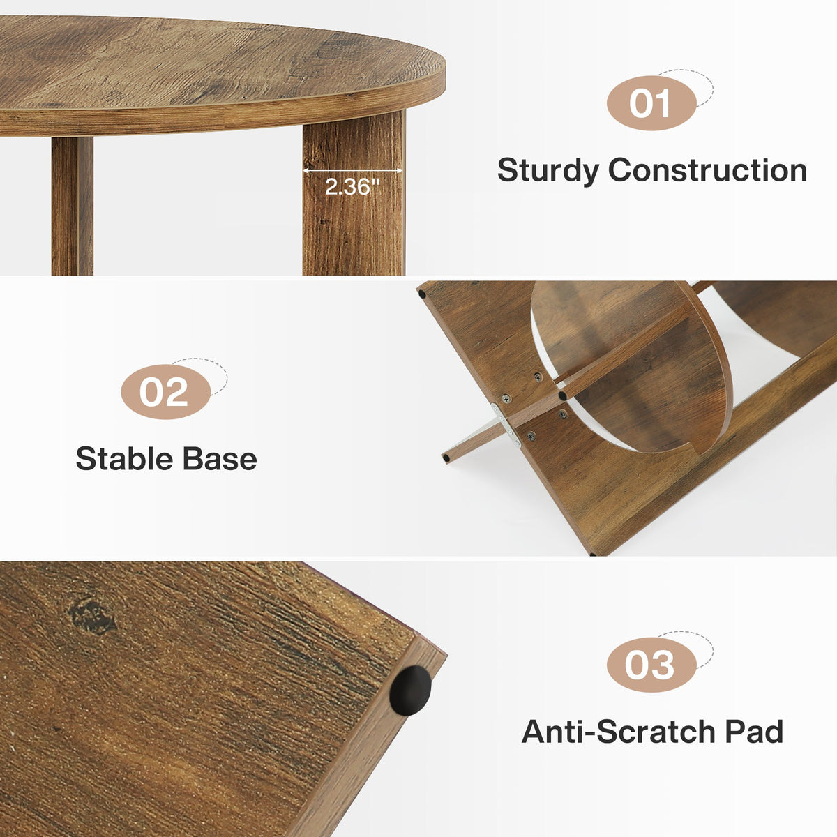 19.68-Inch Round End Table with Storage, 2-Tier Tall Side Table for Living Room and Bedroom
