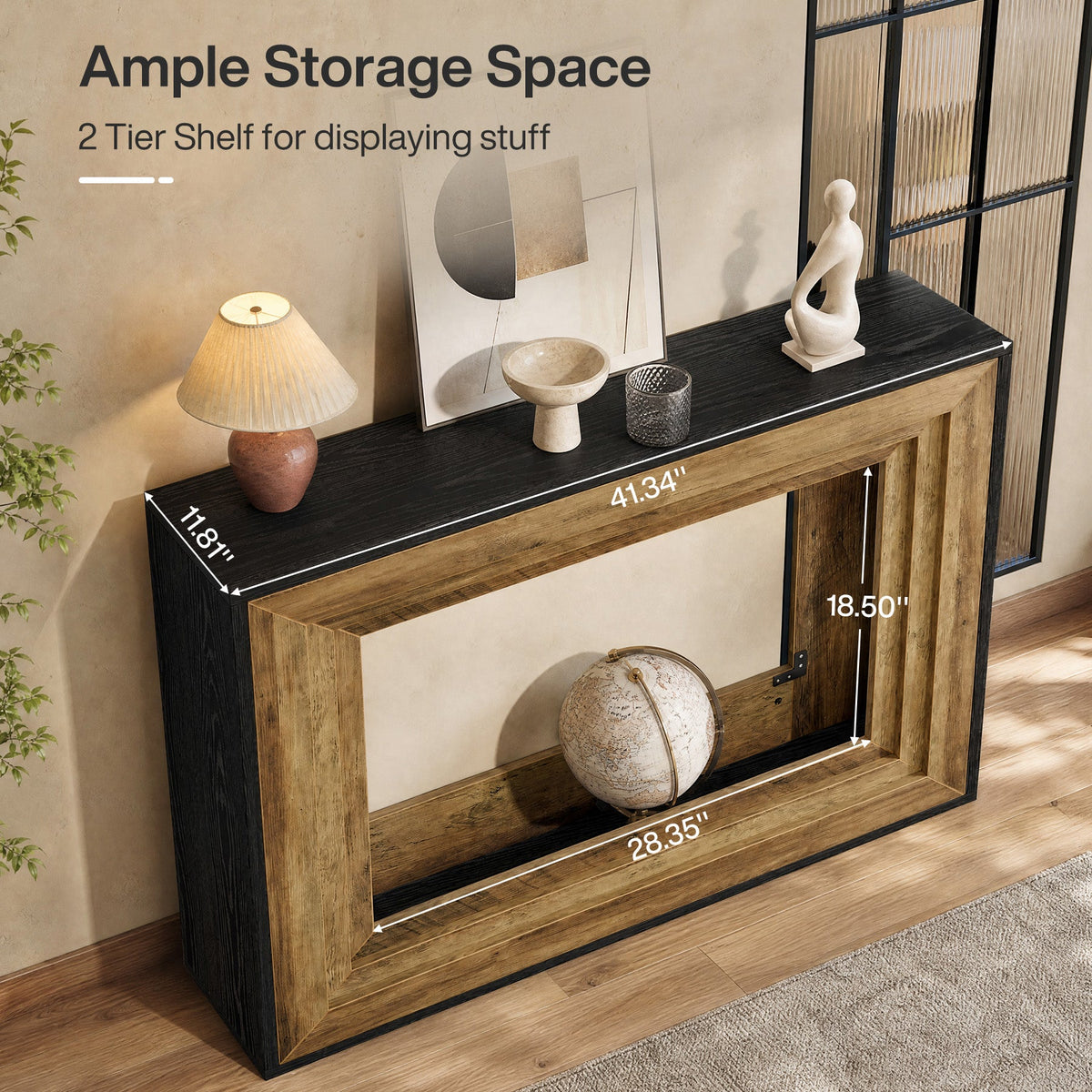 41.3-Inch Console Table with 2-Tier Storage, Farmhouse Hallway Table with Metal Brackets