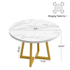 31.5-Inch Round Dining Table for 2, Compact Kitchen Table with Geometric Metal Base#Colour_White