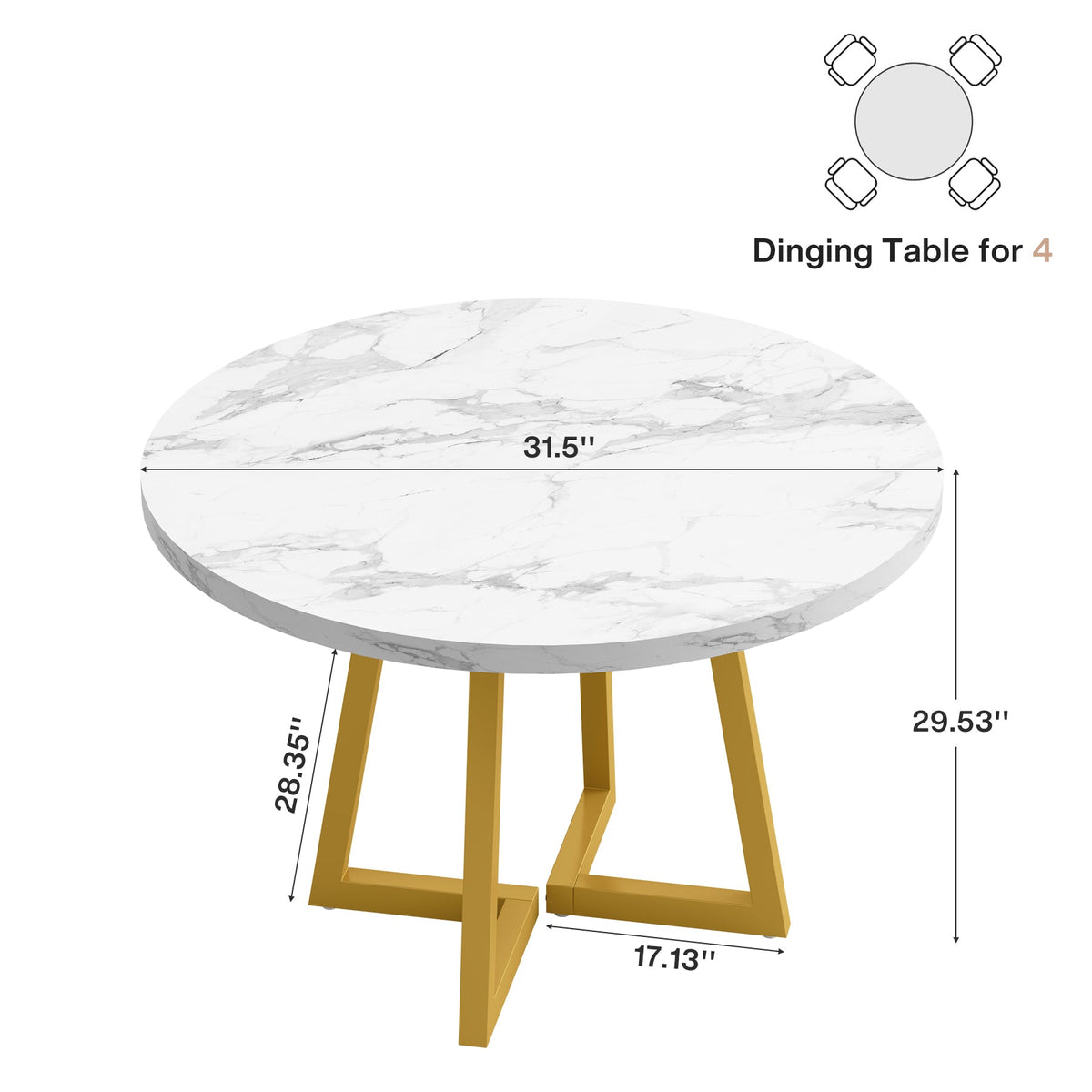 31.5-Inch Round Dining Table for 2, Compact Kitchen Table with Geometric Metal Base#Colour_White