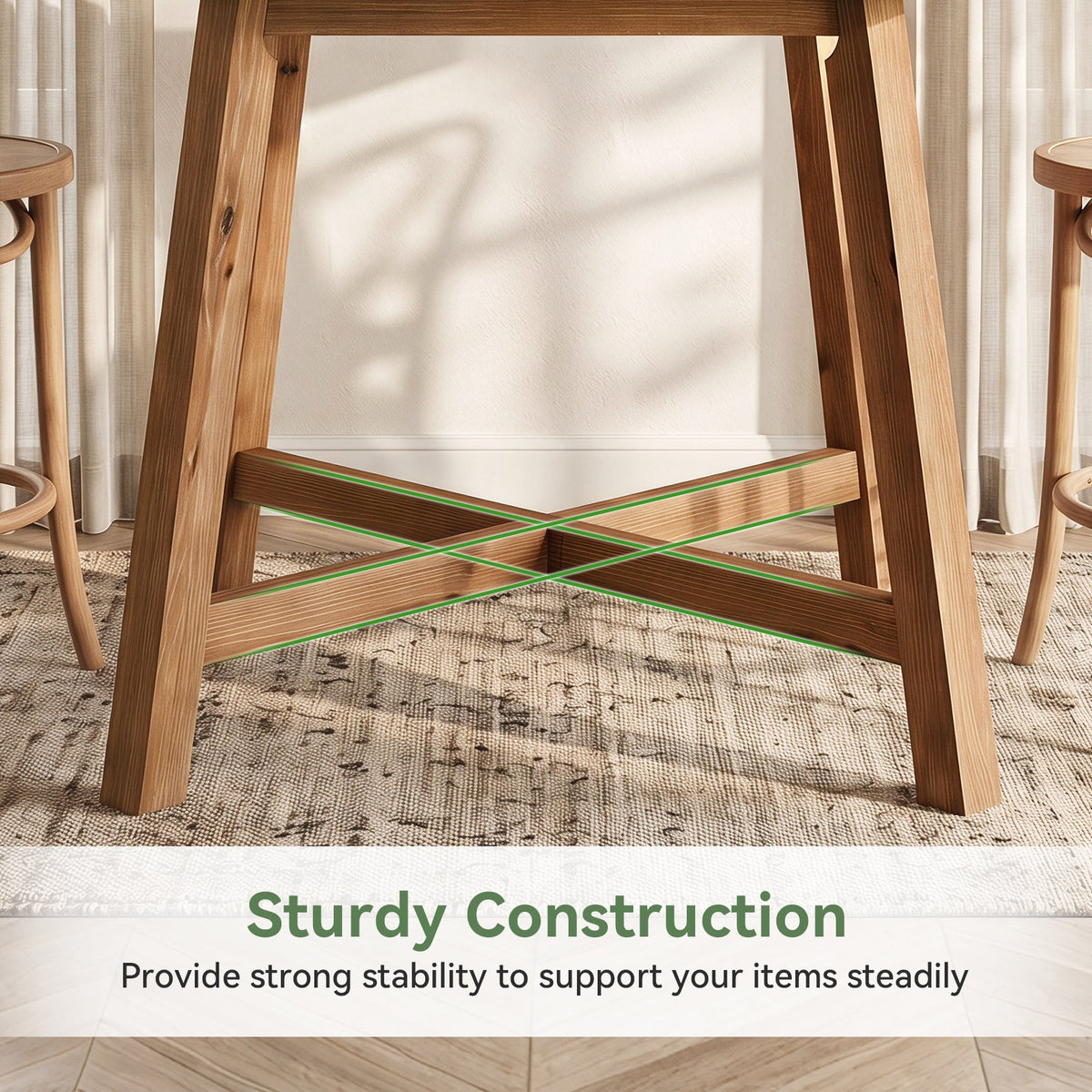 31.5-Inch Square Solid Wood Bar Table with Footrest, Farmhouse Counter Height Bistro Table