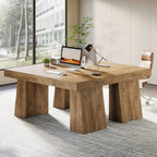 55-Inch Executive Desk, Large Wood Office Computer Desk with Double Pedestal#Colour_Light Brown