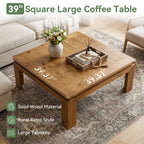 39.4-Inch Solid Wood Coffee Table with Recessed Edge, Square Farmhouse Center Table for Living Room