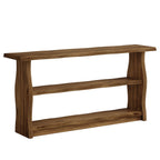 63-Inch Solid Wood Console Table with 3-Tier Open Storage, Rustic Pinewood Entryway Table for Hallway