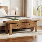 55 Inch Solid Wood Storage Bench with 2 Drawers, Farmhouse Entryway Seat for Hallway