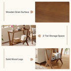 23.62-Inch Narrow End Table, 2-Tier Solid Wood Side Table with Storage Shelves for Living Room
