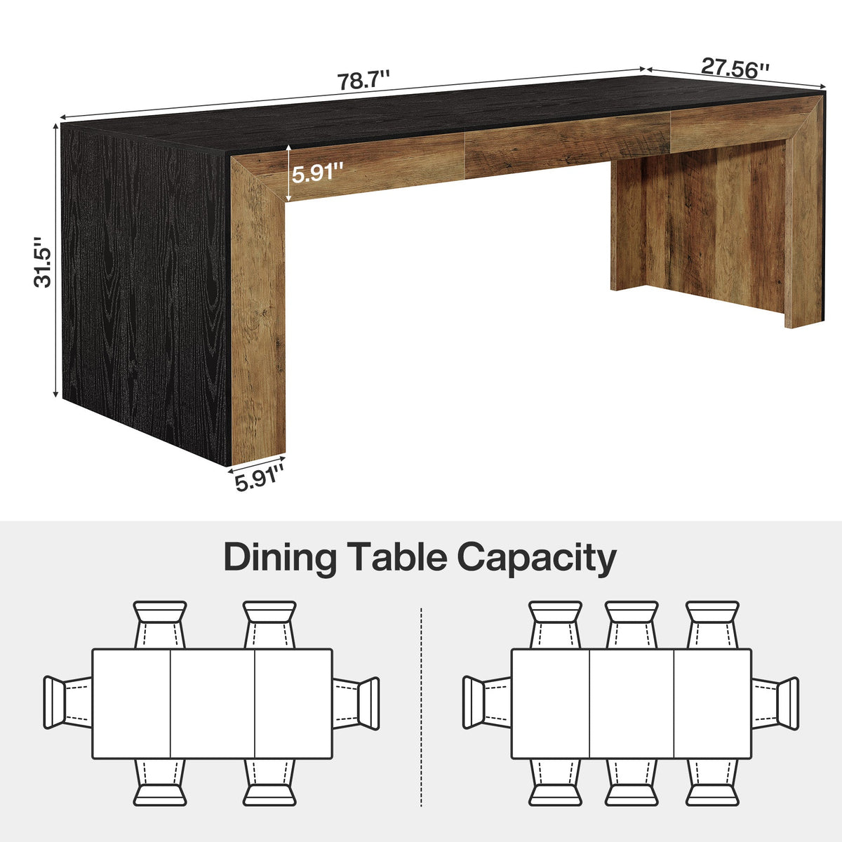 78.7-Inch Conference Table for 6 to 8 People with Reinforced Double-Rectangle Legs, Rustic Meeting Table for Office Boardroom and Conference Room