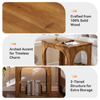 25.2-Inch Solid Wood End Table with Arched Design and Bottom Shelf, 2-Tier Farmhouse Side Table for Living Room