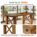 63-Inch Solid Fir Wood Dining Table with Herringbone Top, Farmhouse Table for Dining Room