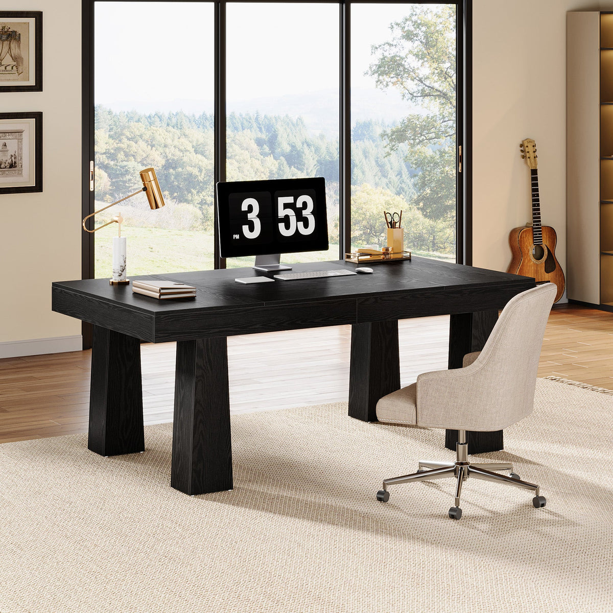 63" Executive Desk, Industrial Computer Desk for Home Office