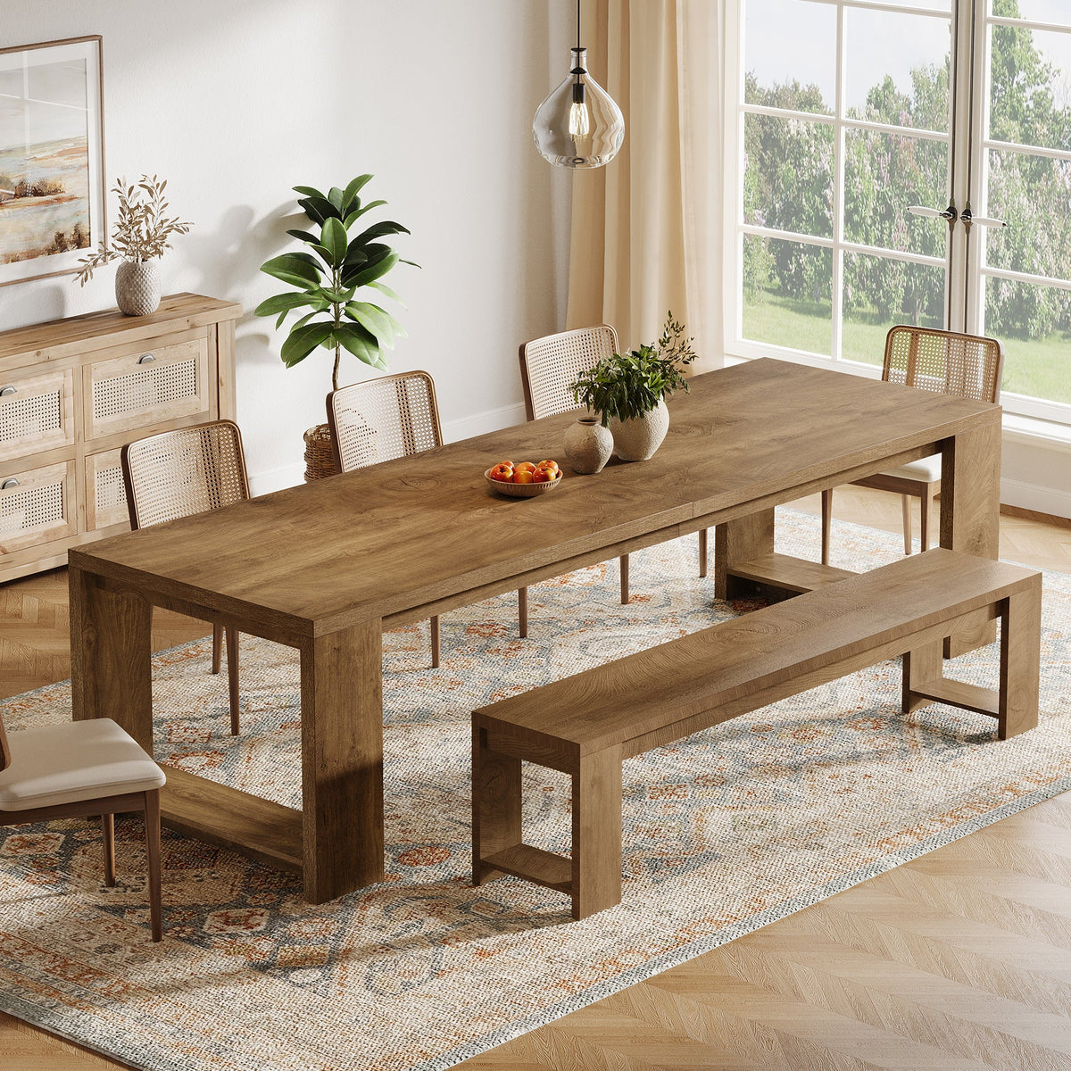 86.6-Inch Dining Table for 6 with Reinforced Base, Long Farmhouse Table for Kitchen
