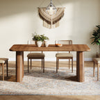 63-Inch Solid Wood Dining Table with Double Pedestal Base, Rustic Table for Dining Room
