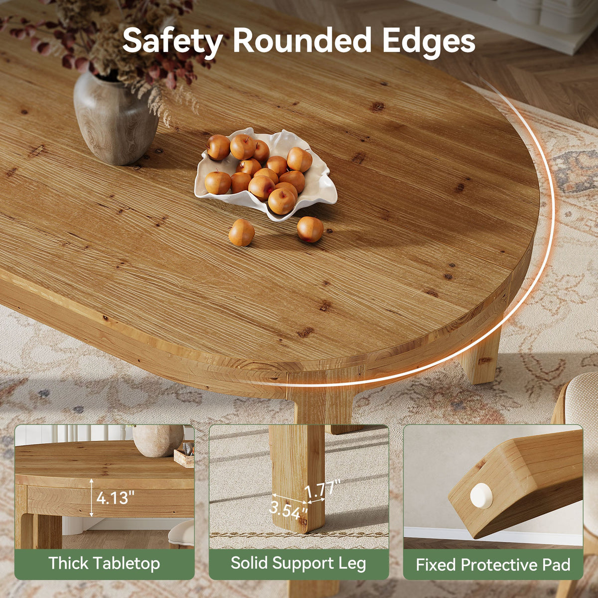 55-Inch Farmhouse Oval Dining Table, Solid Wood Kitchen Table for 4 in Small Spaces