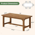 63-Inch Solid Wood 4-6 Seater Dining Table with Thick Top, Rectangular Farmhouse Table