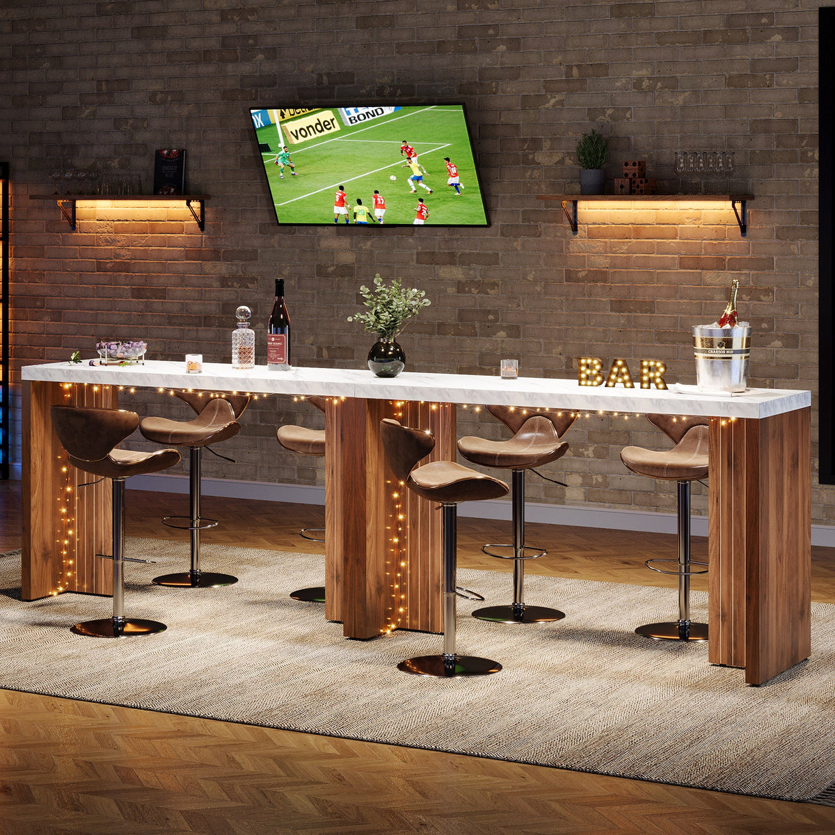 55.12-Inch Bar Table with Faux Marble Top, Counter Height Pub Table for Kitchen