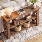 63 Inch Solid Wood Console Table with X-Frame, 3-Tier Hallway Table for Living Room