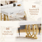 63-Inch Modern Dining Table for 4-6 People, Faux Marble Kitchen Table with Gold Legs