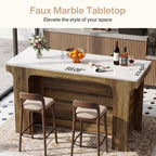 59-Inch Bar Table with Faux Marble Top, Counter Height Table for Kitchen and Bistro